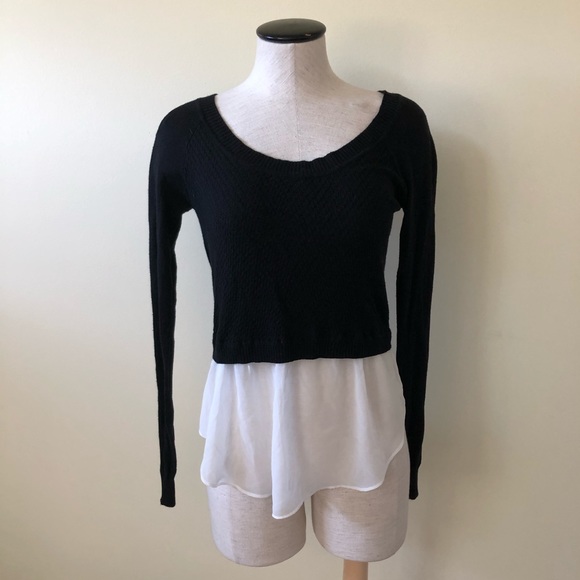 Aqua Sweaters - Aqua black half sweater over white top
